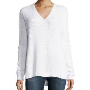 VINCE Ribbed V-Neck Knit Optic White Sweater